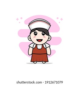 Cute girl character wearing nanny costume. Mascot design concept