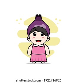 Cute girl character wearing onion costume. Mascot design concept