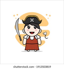 Cute girl character wearing Pirate costume. Mascot design concept
