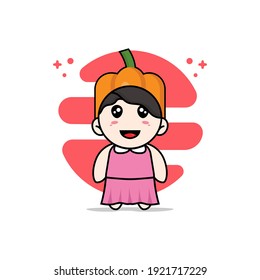 Cute girl character wearing pumpkin costume. Mascot design concept