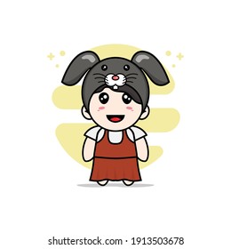 Cute girl character wearing rabbit costume. Mascot design concept