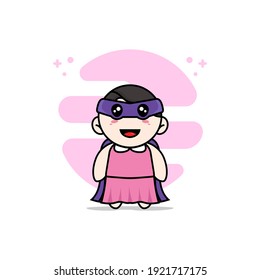 Cute girl character wearing superhero costume. Mascot design concept