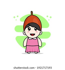 Cute girl character wearing ximenia costume. Mascot design concept