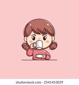 cute girl character while drinking coffee