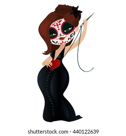 Cute girl characters for Halloween and Day of the Dead. Young woman isolated on white background. Vector illustration.
