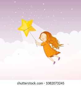 Cute girl chasing her dreams, vector