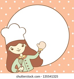 Cute girl chef with an empty space for your text, Vector illustration