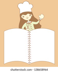 Cute girl chef with an empty space for your text, Vector illustration