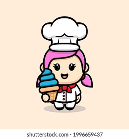 Cute girl chef with ice cream mascot design