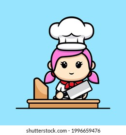 Cute girl chef ready to cooking mascot design