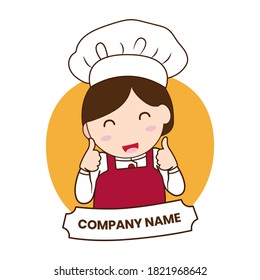 Cute Girl Chef With Red Apron. For Restaurant and Kitchen Logo Design. EPS File Format