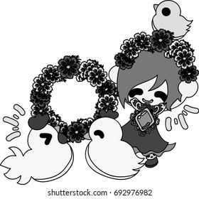 The cute girl and chickens and corollas