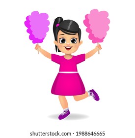 cute girl child eat cotton candy. isolated on white background