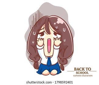 Cute Girl children student uniforms were very shocking back to school. Cartoon illustration Premium Vector