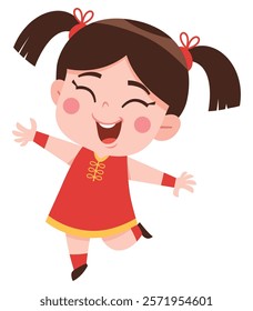 Cute Girl in Chinese Dress Illustration