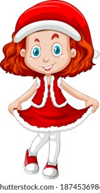 Cute girl in christmas costume cartoon character illustration