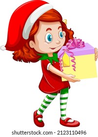 Cute girl in Christmas costume cartoon character illustration