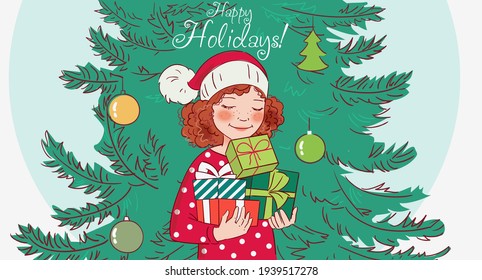 Cute girl with Christmas Presents