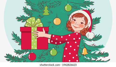 Cute girl with Christmas Presents