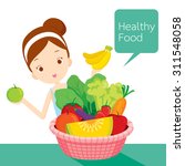 Cute girl with clean foods basket, organic, nutrition, medicine, mental and physical health