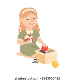 Cute Girl Cleaning Up His Toys, Kid Helping her Parents with Housework or Doing Household Chores Cartoon Style Vector Illustration