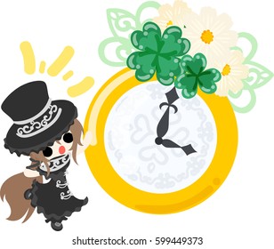 A cute girl and a clock of clover