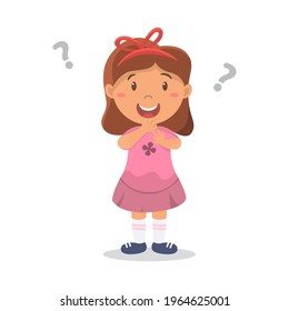 Cute Girl Confused, Premium Vector. Little Girl Confused face