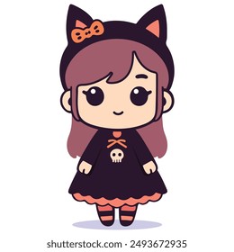 Cute girl with costume witch vector illustration in cartoon style