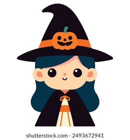 Cute girl with costume witch vector illustration in cartoon style