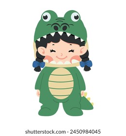 Cute girl in crocodile costume cartoon