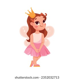 Niña linda con corona en brillante disfraz de princesa de Halloween celebra vector de vacaciones Ilustración