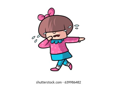 Cute Girl Crying. Vector Illustration. Isolated on white background.
