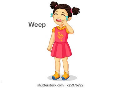 Cute Girl Crying Vector Illustration