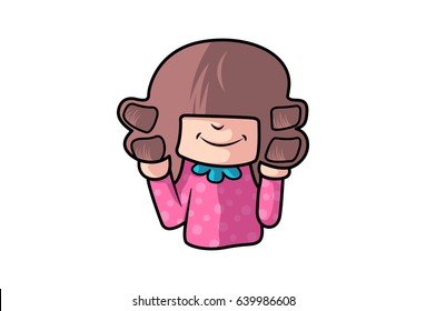 Cute Girl with Curled hair. Vector Illustration. Isolated on white background.