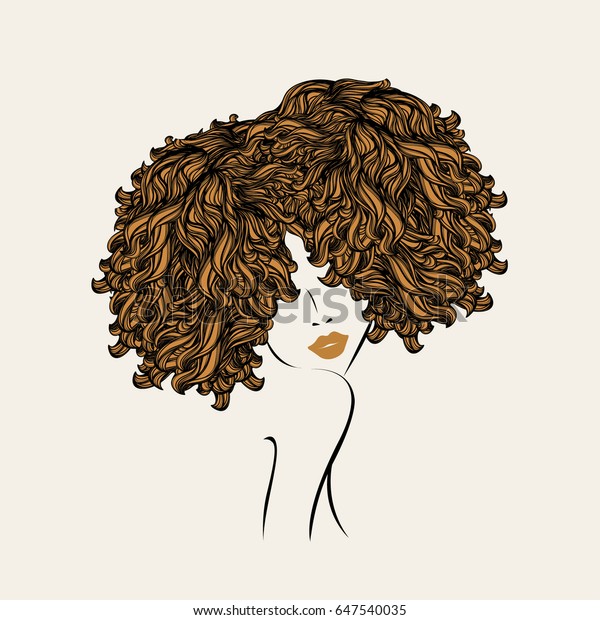 巻き毛のかわいい女の子 アフロの髪型と金色の口紅 ベクターイラスト のベクター画像素材 ロイヤリティフリー 647540035