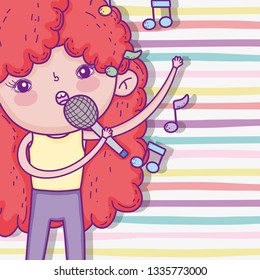 cute girl with curly hairstyle and singing music