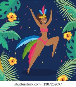 cute girl dancer with flowers and branches leaves
