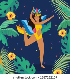 cute girl dancer with flowers and palms