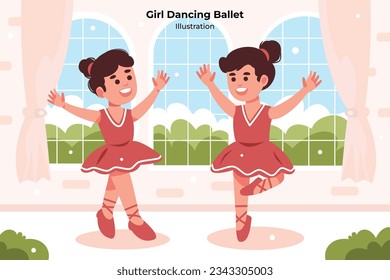 Cute Girl Dancing Ballet, Flat Illustration
