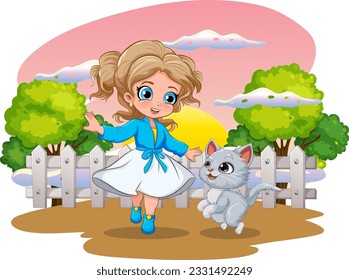 Cute girl dancing isolated illustration