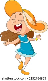The cute girl is dancing and singing out loud of illustration