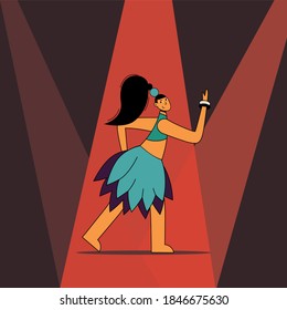 Cute girl dancing in the spotlight. Vector illustration. Flat design. Cartoon style
