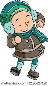 La linda chica está bailando con la cálida chaqueta en la temporada invernal de la ilustración