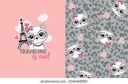 cute girl design cat love
