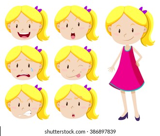 Cute Girl Different Facial Expressions Illustration Stock Vector ...