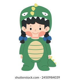 Cute girl in dinosaur costume cartoon