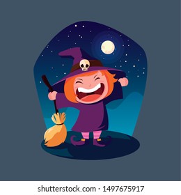 cute girl disguised of witch