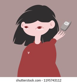 Cute girl doesn`t talking on the phone. minimalistic vector art