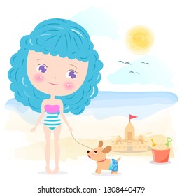 Cute Girl And A Dog