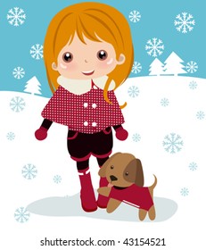  Cute girl and dog